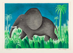 "Ensom Elefant" Lithograph in Colors by Hans Scherfig