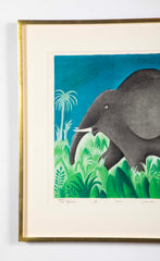 "Ensom Elefant" Lithograph in Colors by Hans Scherfig