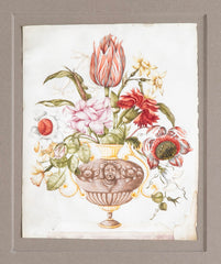 Dutch School Still Life Water Color of Flowers