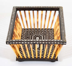 Anglo-Indian Porcupine Quill Basket with Inlaid Wood Base