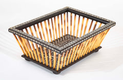 Anglo-Indian Porcupine Quill Basket with Inlaid Wood Base