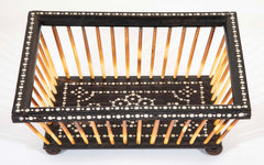 Anglo-Indian Porcupine Quill Basket with Inlaid Wood Base