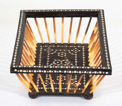 Anglo-Indian Porcupine Quill Basket with Inlaid Wood Base