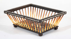 Anglo-Indian Porcupine Quill Basket with Inlaid Wood Base