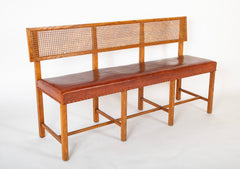 Henry Frankel Oak Bench with Caned Back & Leather Seat