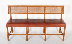 Henry Frankel Oak Bench with Caned Back & Leather Seat