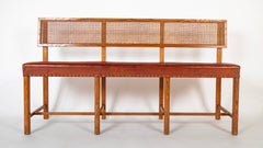 Henry Frankel Oak Bench with Caned Back & Leather Seat