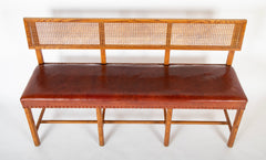 Henry Frankel Oak Bench with Caned Back & Leather Seat