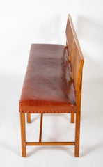 Henry Frankel Oak Bench with Caned Back & Leather Seat