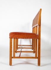 Henry Frankel Oak Bench with Caned Back & Leather Seat