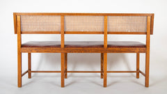 Henry Frankel Oak Bench with Caned Back & Leather Seat