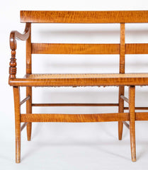 An American Tiger Maple Sheraton Settee with Cane Seat