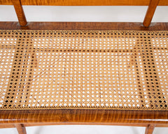 An American Tiger Maple Sheraton Settee with Cane Seat