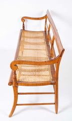 An American Tiger Maple Sheraton Settee with Cane Seat