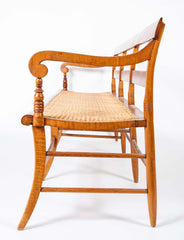 An American Tiger Maple Sheraton Settee with Cane Seat