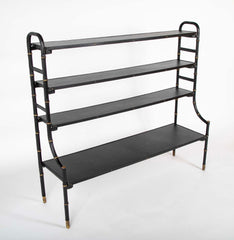 Jacques Adnet Attributed Black Leather Wrapped 4 Shelf Etagere