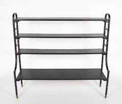 Jacques Adnet Attributed Black Leather Wrapped 4 Shelf Etagere