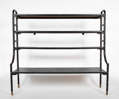 Jacques Adnet Attributed Black Leather Wrapped 4 Shelf Etagere