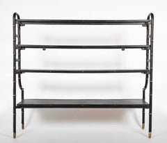 Jacques Adnet Attributed Black Leather Wrapped 4 Shelf Etagere