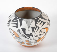 Acoma Piriform Pottery Jar with Orange & Black Design