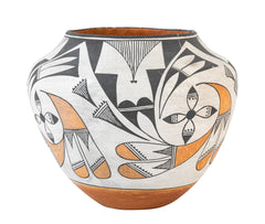 Acoma Piriform Pottery Jar with Orange & Black Design