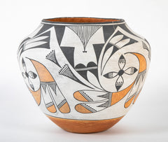 Acoma Piriform Pottery Jar with Orange & Black Design