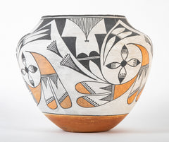 Acoma Piriform Pottery Jar with Orange & Black Design