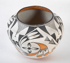 Acoma Piriform Pottery Jar with Orange & Black Design