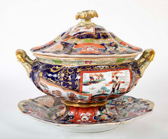 Masons Ironstone Tureen and Stand in the Imari Pattern with Sunflower Finial