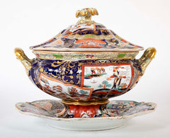 Masons Ironstone Tureen and Stand in the Imari Pattern with Sunflower Finial