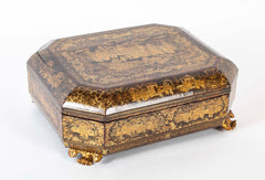 19th Century Chinese Black with Gilt Lacquerware Game Box