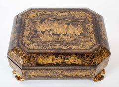 19th Century Chinese Black with Gilt Lacquerware Game Box