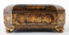 19th Century Chinese Black with Gilt Lacquerware Game Box