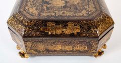 19th Century Chinese Black with Gilt Lacquerware Game Box