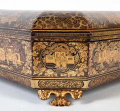 19th Century Chinese Black with Gilt Lacquerware Game Box