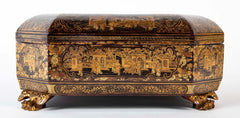 19th Century Chinese Black with Gilt Lacquerware Game Box