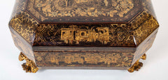 19th Century Chinese Black with Gilt Lacquerware Game Box