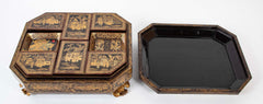 19th Century Chinese Black with Gilt Lacquerware Game Box