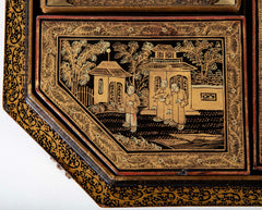 19th Century Chinese Black with Gilt Lacquerware Game Box