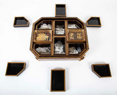 19th Century Chinese Black with Gilt Lacquerware Game Box