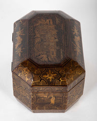 Japanese Black Lacquerware Octagonal Dome Lidded Box