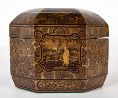 Japanese Black Lacquerware Octagonal Dome Lidded Box