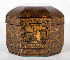 Japanese Black Lacquerware Octagonal Dome Lidded Box