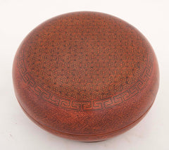 Qianlong Dynasty Red Lacquered Round Covered Inlaid Box