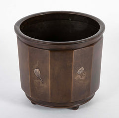 A Japanese Patinated Bronze Planter with Silver Inlays