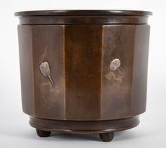 A Japanese Patinated Bronze Planter with Silver Inlays