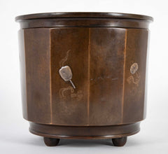 A Japanese Patinated Bronze Planter with Silver Inlays