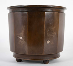 A Japanese Patinated Bronze Planter with Silver Inlays