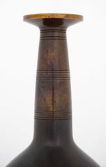 Just Andersen Round Patinated Long Neck Vase with Fluted Relief