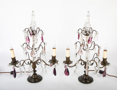 Pair of Early 20th Century Brass & Cut Glass Electrified Candelabra